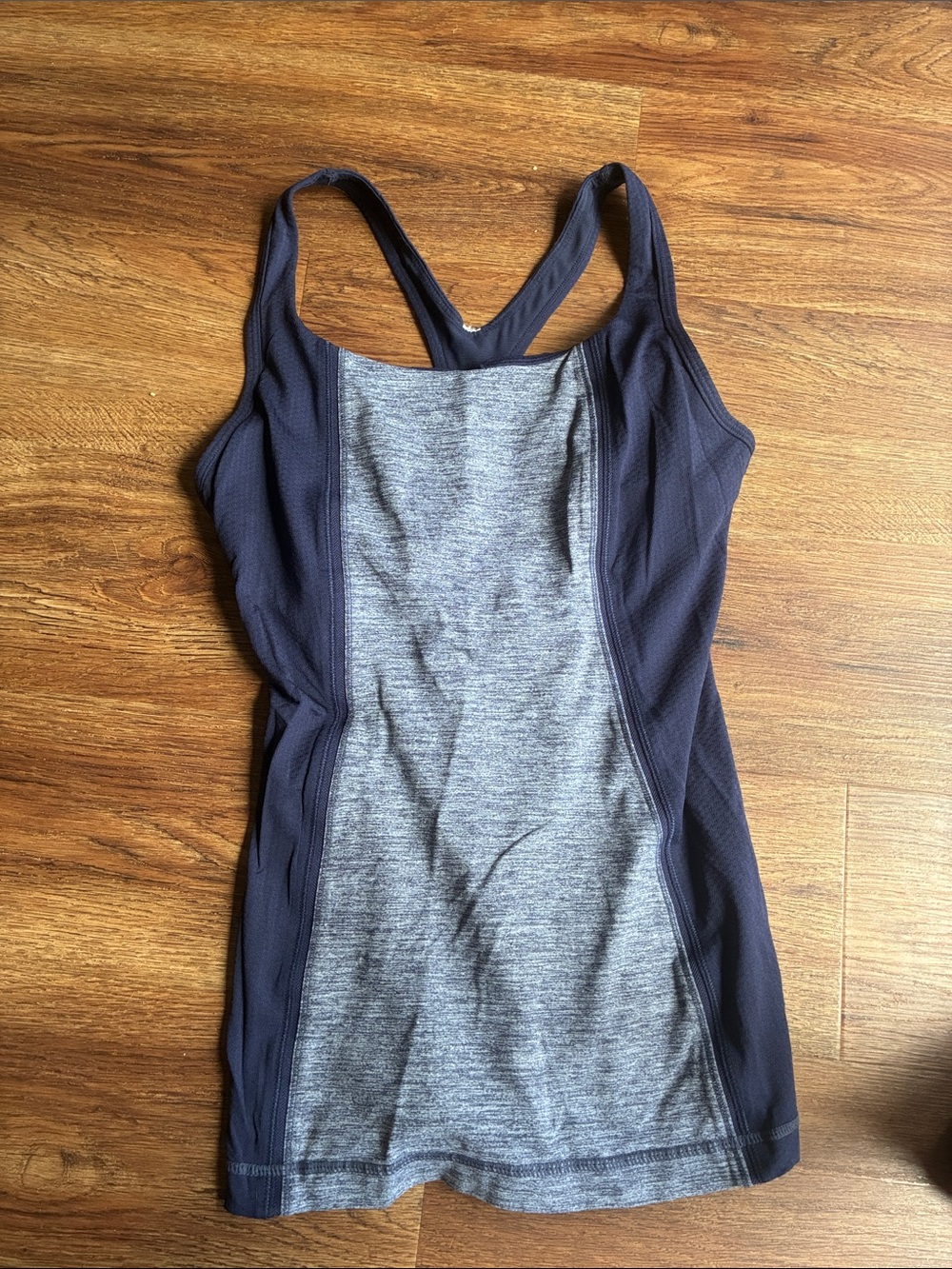 lululemon athletica navy and heather gray racerback tank built in sports bra  6